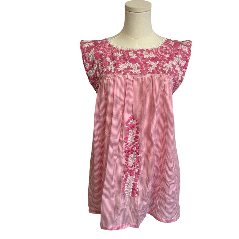 Mi Golondrina Embroidered Pink Top Women’s Small Floral Sleeveless Blouse - Picture 10 of 10